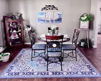Kitchen Table and Chairs, Area Rug, Antique Cabinet and Home Décor 