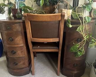 Vintage Kidney Shaped Mahogany Desk and Chair