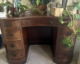 Vintage Kidney Shaped Mahogany Desk and Chair