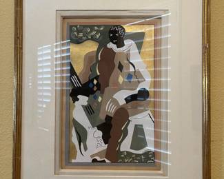 Artwork by Gino Severini 6 of 9 pochoir art (stencil-based printmaking technique.)  Authenticated and appraised by Clark & Moss Fine Art & Auctioneers