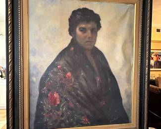 (Damaged canvas on left) Portrait by artist Dana Pond. Authenticated and appraised by Clark & Moss Fine Art & Auctioneers