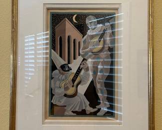 Artwork by Gino Severini 5 of 9 pochoir art (stencil-based printmaking technique.)  Authenticated and appraised by Clark & Moss Fine Art & Auctioneers