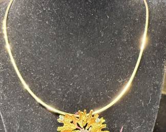 Leach & Garner Gold Necklace with 14k Gold and Diamond Pin/Pendant
