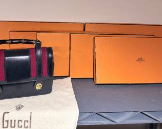 Vintage Gucci Hand Bag with Dust Cover and Hermes Shawl Boxes