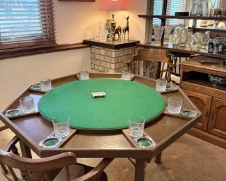 Poker Table with 8 Lowball Glasses and 8 Ashtrays