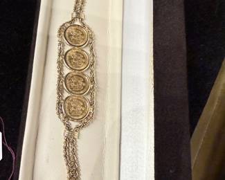 14k Bracelet with 4 1945 Gold Pesos 