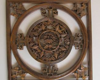 Vintage Wooden Carved Chinese Window Frame 35.25" x 35.25"