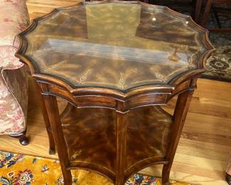 Scalloped side Table with glass top by Theodore alerander
