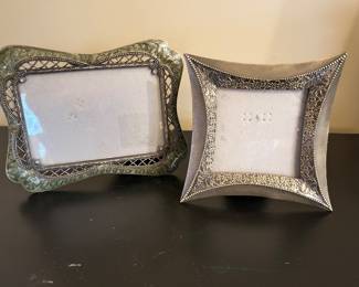 Enameled light green & Silver frame,  was $10, now $7.  Silver detailed square frame,  was $8, now $6