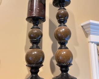 Pair of Large Candle holders + candles, 14"H, 19"H,  was $20, NOW $12