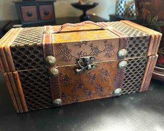 Small wooden Faux leather box, 11"L x 5"D x 5"H,  was $12, NOW $8