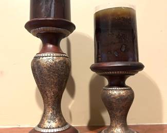 Pair of candle holders w/ candles, 8.5", 5.5",  was $15, NOW $10