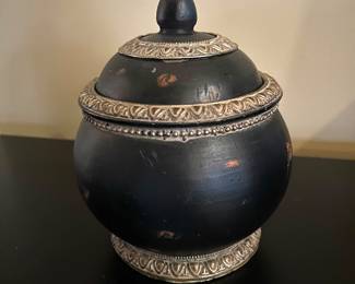 Round Black & Gold Bowl w/lid, 7.5"H,  was $10, NOW $6