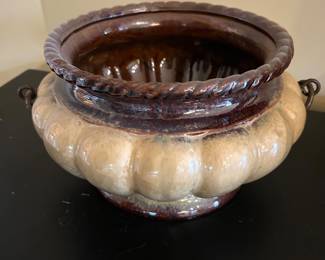 Beige and brown round planter decor, 12.5"D x 6.5"H,  was $12, NOW $8