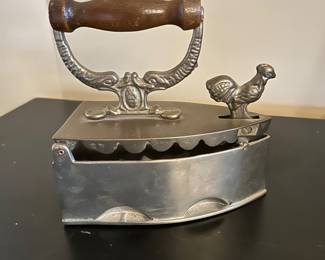 Antique Brass Charcoal Iron  w/rooster decor, 7" x 7.5"H,  was $35, Now $17