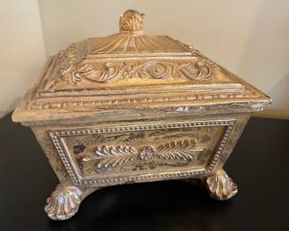 Gold ornate box w/lid, 10" x 10" x9.5"H,  $14