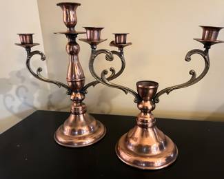 Pair of Copper candlesticks, 10.5"H x 9"W, 8,5"H x 9"W,  was $22, NOW $14