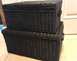 Black Wicker Baskets, 20" x 14" x 10"H,  was $20, NOW $14.     (23" x 16" x 11"H,  $28/SOLD)