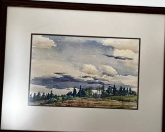 #42	Original Watercolor signed of Fields and Sky Framed and Matted - 22x17	 $75.00 			