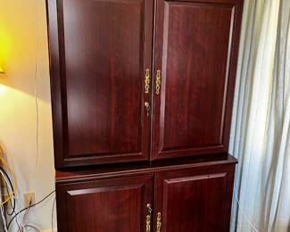 #34	Laminate Armoire w/4 doors and Shelves and pull-outus  (doors fold-out for more cubbies and storage) - 42x23x72 - You Move	 $45.00 			