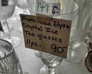 #147	Franciscan Elyse crystal ice tea glasses set 11	 $90.00 			