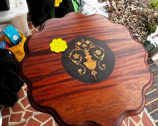 #16	round drop now pedistal table with inlay top 	 $150.00 	   		