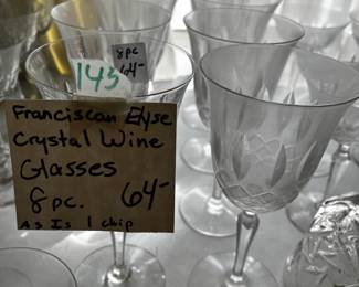 #145	Francican Elyse Crystal wine glasses 8 pc	 $64.00 			