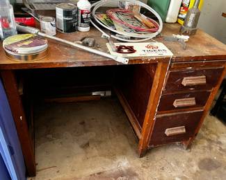 #98	Old wood desk 3 drawers 45x30x31"	 $40.00 			