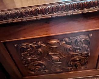 #14	ER Co. Forest Park Lin Cedar Chest on Wood Legs w/Carved Front w/trestle  - 48x19x25	 $175.00 			