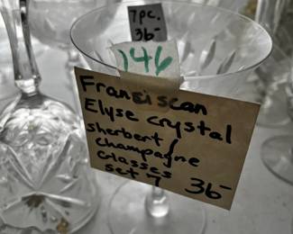 #146	Francican Scan Elyse Crystal Sherbert champaine glasses set of 7	 $36.00 			