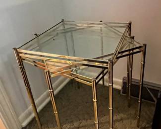 #13	Set of 3 stacking Brass/Glass Tables - 14x14x20	 $75.00 			