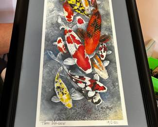 #29	Fine Art Print of Koi by Patty Magee w/certificate of Authencity - Framed and Matted - 14.5x25  18/250	 $75.00 			