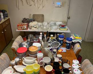 Pyrex, mugs and appliances