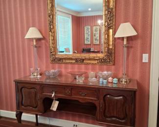 Davis Furniture Co. server with tall glass buffet lamps
