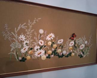 Embroidery with 3D butterfly