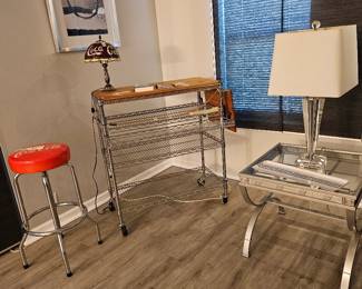 coca cola stool, lamp  and bar and art work