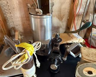 meat grinder , potato slicer with new (never used slicing blades)