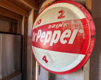 1930's 3ft round, bubble style, Dr. Pepper "10,2,& 4"porcelain over steel sign