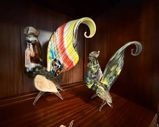 Murano hand-blown glass Roosters