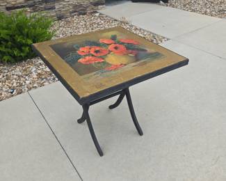 Antique Folding Table w/ Floral Top | Lot 138a