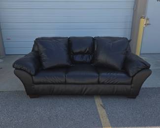 Faux Leather Couch w/ Pillows | Lot 122