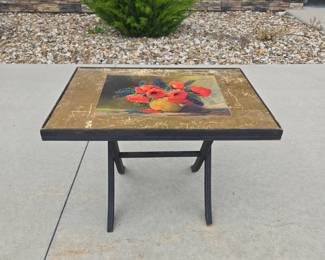 Small Antique Folding Table w/ Floral Top | Lot 138b