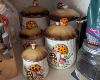 Vintage mushroom cannisters - Merry Mushrooms 
