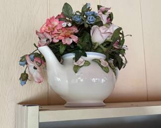 Floral Arrangement in Ceramic Teapot 