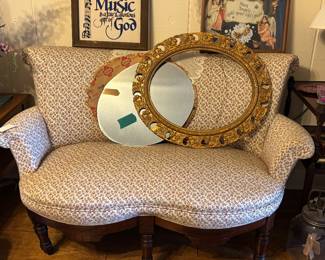 Loveseat & Antique Wall Mirror