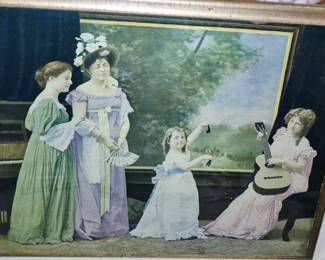 Framed Victorian reverse painted glass picture