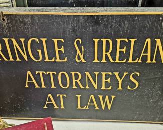 Signs. Vintage painted wood "Pringle & Ireland Attorneys At Law" sign
