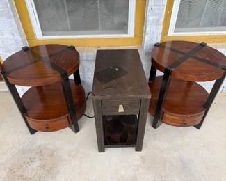 Side tables match living room coffee table. Solid wood.