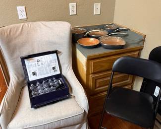 Cupping set, reading chair pots and pans