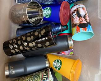 Misc cups and tumblers. Starbucks, Friends, Pecos Pete’s etc